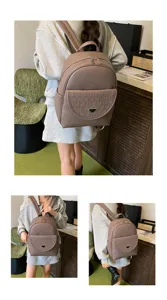 Stylish women's PU leather backpack with front pocket and chic design for daily travel.