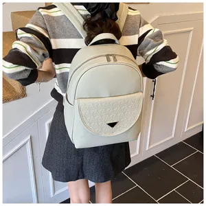 Women chic PU leather backpack stylish casual travel daypack casual school bag light grey color