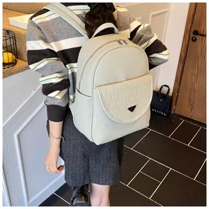 Women PU leather backpack casual daily travel school daypack with quilted front pocket