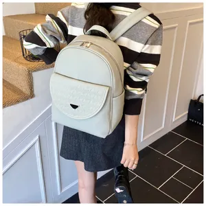 Stylish solid color PU leather women backpack for daily travel and casual lifestyle detail display.