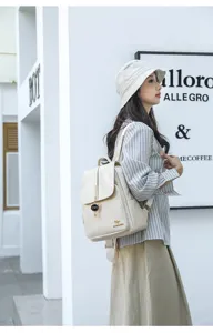 Fashionable women's backpack minimalist casual style casual travel schoolbag solid color beige
