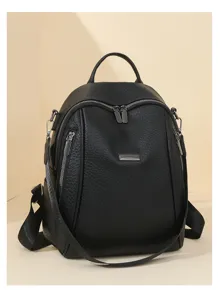 Close-up detail of the stylish black leather casual backpack, perfect for daily commute and style.