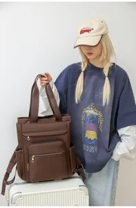 Women nylon casual backpack large capacity travel computer bag brown daily school daypack