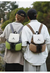 Casual fashion nylon backpack outdoor lifestyle detail view showing stylish large capacity daily use.