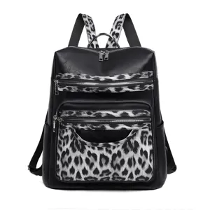 Damen Mode Leo Print Rucksack Grosse Kapazitat Freizeit PU Leder Tagesrucksack Tasche