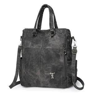 Stylish women convertible backpack dark grey multi-functional shoulder bag casual handbag.