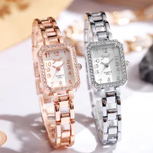 Relojes de cuarzo cuadrados y elegantes para mujer con bisel de strass brillante