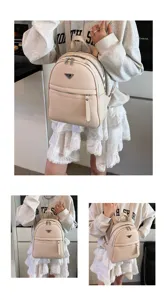 Minimalist women's PU leather backpack, stylish and lightweight daily commute travel bag detail.