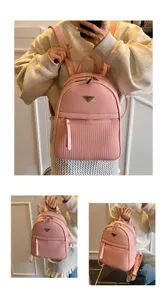 Stylish minimalist women backpack PU leather casual travel daypack fashion cute pink bookbag
