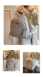 Detailed view of women minimalist PU leather backpack, casual daily travel school bag.