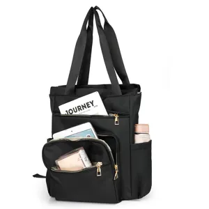 Versatile black oxford cloth backpack and tote bag with large capacity for travel and business.