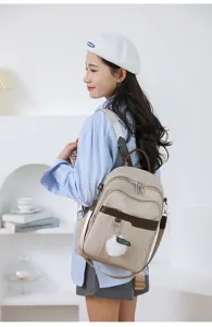 Stylish women backpack large capacity casual college style travel daypack beige brown detail