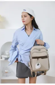 Minimalist women backpack fashionable travel bag daily casual college style beige elegant.