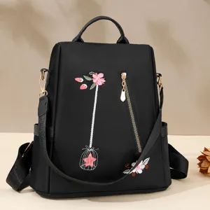 Ethnic Style 3D Embroidery Oxford Cloth Casual Backpack Waterproof Anti-theft Travel Bag For Women Daily Commute