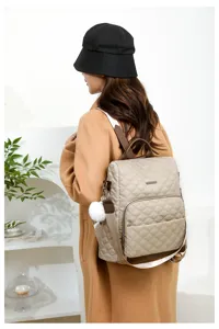 Sac a dos matelasse pour femme grande capacite deplacement de loisirs voyage beige chic