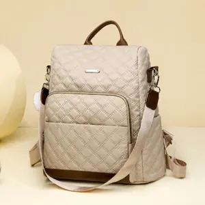 Femme Mode Sac à Dos Matelassé Grande Capacité Loisir Voyage Voyageur Beige Tendance 2025