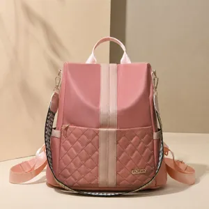 Women Pink Nylon Backpack Fashion Quilted School Bag Casual Anti-theft Travel Daypack