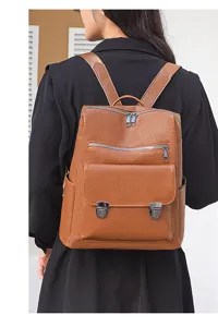 Brauner PU-Leder Rucksack für Damen, lässiger Alltags-Tagesrucksack mit mehreren Fächern.