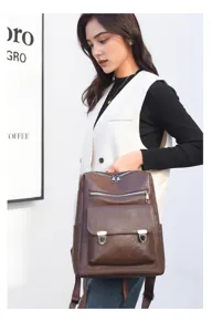 Damen Vintage PU Leder Rucksack grosse Kapazitat taeglicher Pendler Reise Schultasche