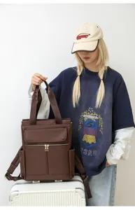 Sac à dos convertible en tissu Oxford pour femme Sac cabas de voyage décontracté marron