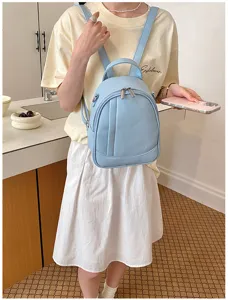 Femme bleu clair doux cuir sac à dos decontracté élégant école voyage sac quotidien