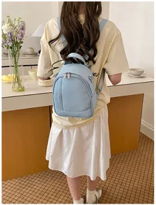 Sac à dos femme en cuir souple bleu clair voyage loisir quotidien vue détaillée