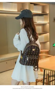 Sac à dos marron élégant pour femme avec motif d'ours, sac de voyage décontracté