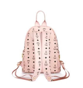 Sac à dos en cuir synthétique rose avec motif ours mignon, sac de voyage style collégien.