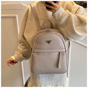 Stylish women backpack PU leather casual travel school bag daily commuting grey purse