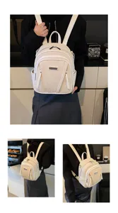 Koreanischer minimalistischer Pendler-Rucksack mit schickem Design, vielseitiger Beigefarbe und Fächern.
