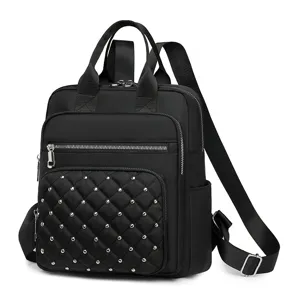 Women Fashion Oxford Cloth Backpack Large Capacity Casual Quilted Rivet School Book Bag Travel Daypack