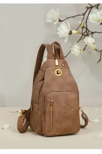 Bolso de pecho marrón multifuncional para mujer, mochila vintage con agujero.