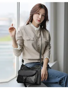 Women's soft leather casual shoulder bag multi-pocket crossbody bag for mother daily use