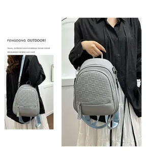 Grey women backpack casual multi-functional shoulder bag embossed pattern daily travel bag