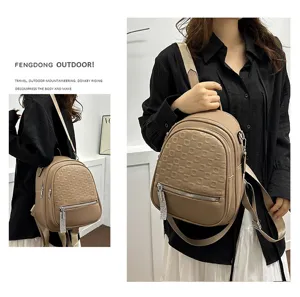 Stylish women's PU leather backpack large capacity casual travel daypack chic embossed bag