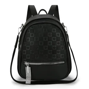 Women Fashion PU Leather Backpack Large Capacity Travel Casual Daypack Geometric Embossed Multi-Pocket School Book Bag