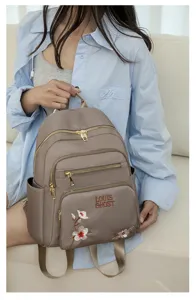 Stylish women casual embroidered backpack fashion chic daily daypack with elegant floral design.
