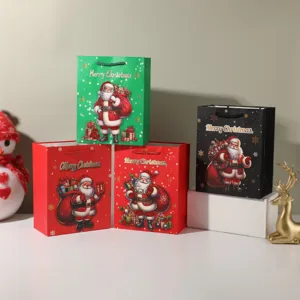 Weihnachten Geschenktüten Weißer Karton Weihnachtsmann Druck Tragbare Verpackungstaschen Für Süßigkeiten Party Geschenk