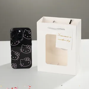 Sacchetto regalo di carta bianca con finestra trasparente, borsa portatile per fiori e regali.