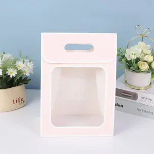 Borsa Regalo in Carta con Finestra Trasparente e Copertura Rosa per Fiori e Bambole.