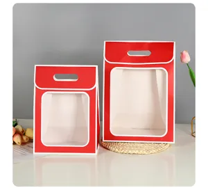 Sacchetto regalo rosso e bianco con finestra imballaggio fiori carta borsa portatile festa