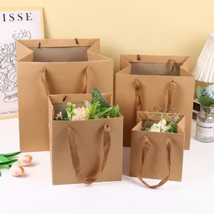 Sacs cadeaux en papier kraft carrés cabas pour emballage de fleurs mariage fête boulangerie