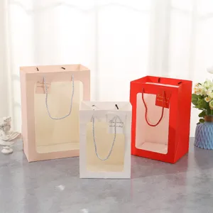 Bolsa de regalo de papel con ventana transparente y asas para la fiesta de San Valentín