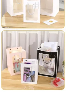 Transparent window gift bags, floral packaging tote boxes for party favors and teacher day gifts