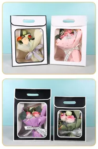 Transparent window flower gift bag portable packaging box for DIY bouquets and parties.