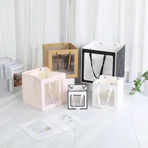 Bolsa de Regalo con Ventana Transparente Bolsa de Papel Cuadrada para Empaquetado de Pastel de Cumpleaños Fiesta de Boda