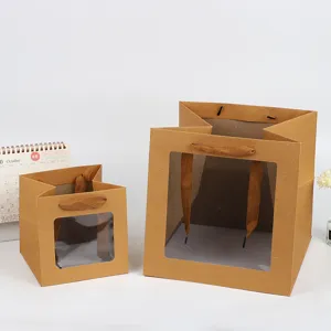 Bolsas de regalo de papel kraft con ventana transparente y asas marrones practicas