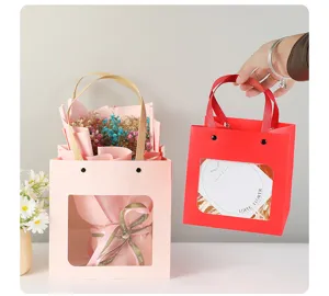 Window Gift Bag Paper Flower Packaging Tote Bag Cute Gift Box for Party Wedding