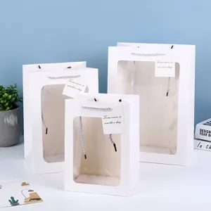 Transparent Window White Cardboard Gift Bag Party Wedding Favor Packaging Tote Bag