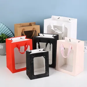 Transparant venster geschenk papieren zak bloem verpakking draagtas voor feest huwelijk